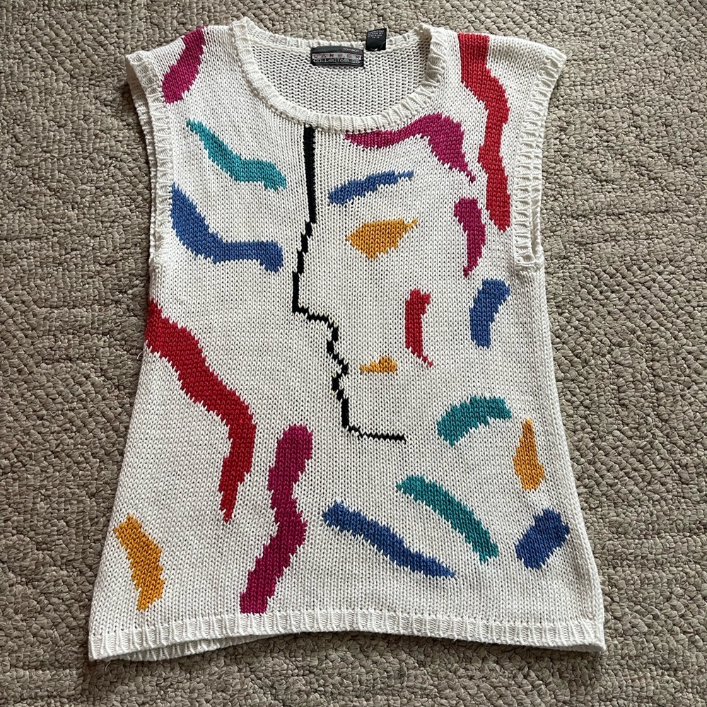 off white + multi-coloured knitted sleeveless sweater vest